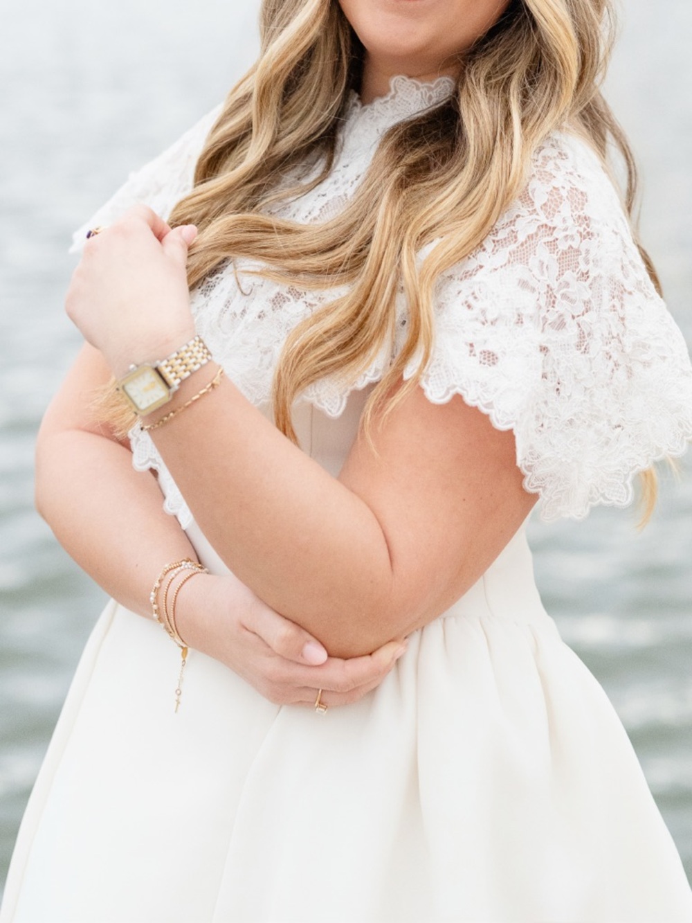 White Lace Mini Dress with Capelet